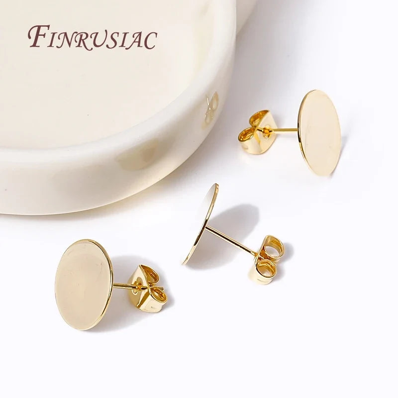 18K Gold-Plated Earring Stud Posts 8/10/12mm Pad – DIY Brass