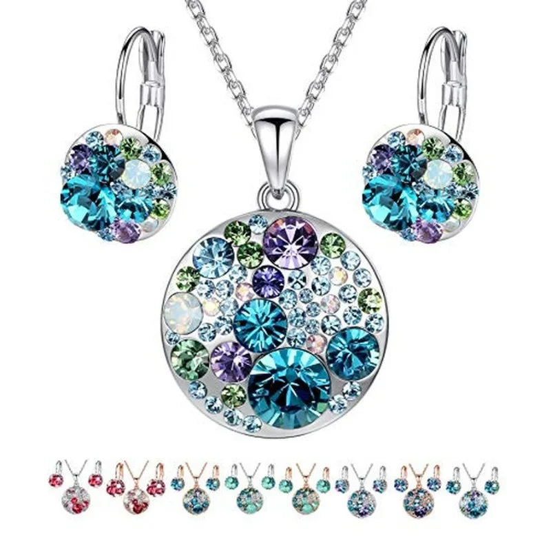 Women's Pendant Necklace & Earring Set – Silver or Rose Gold