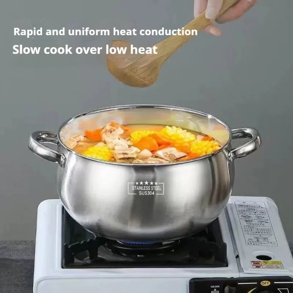 FEB.WIND 5L Stainless Steel Stock Pot with Glass Lid – Induction Safe