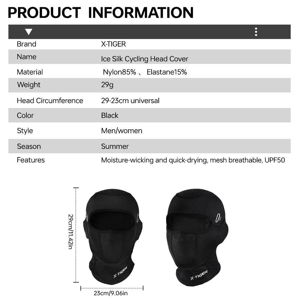 X-TIGER Cycling Balaclava UPF50+ UV Full Face Mask | Summer