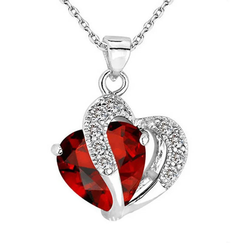 Women's Heart Crystal Rhinestone Silver Pendant Necklace