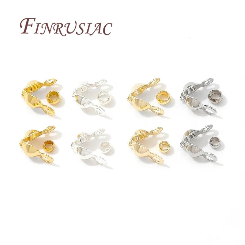 18K Gold Plated Crimp Cover Beads & Connector Clasps 100pcs