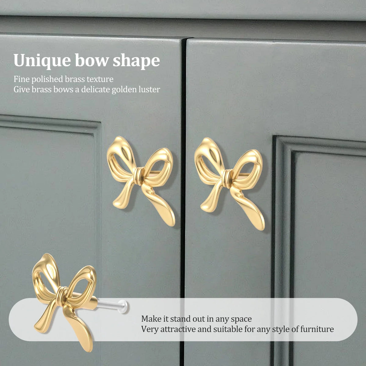 Bow Shape Gold Brass Drawer Knobs | Cabinet Pulls 2/4/6 Pack