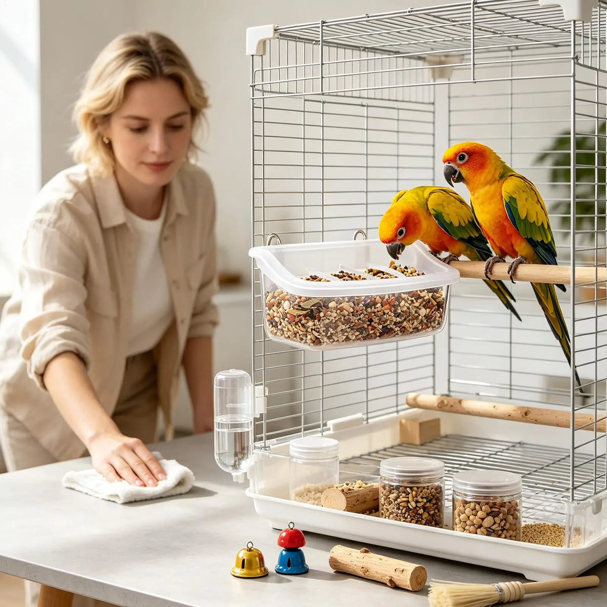 Transparent Anti-Spill Parrot Cage Feeder & Water Bowl