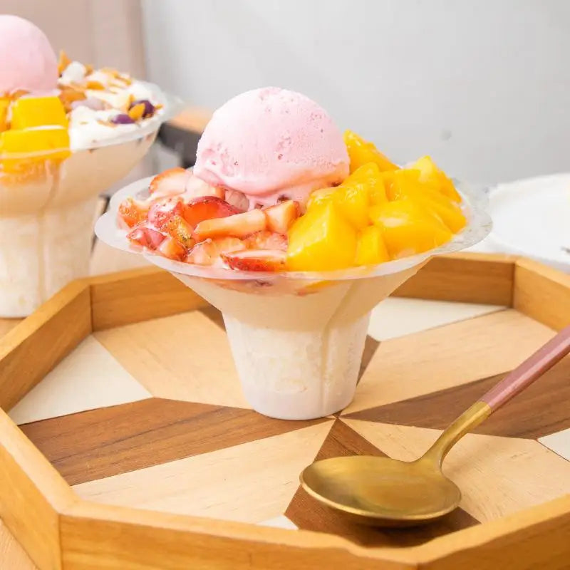 50 Pcs Flower Snow Cone Cups Leak-Proof Plastic Ice Cream Bowls