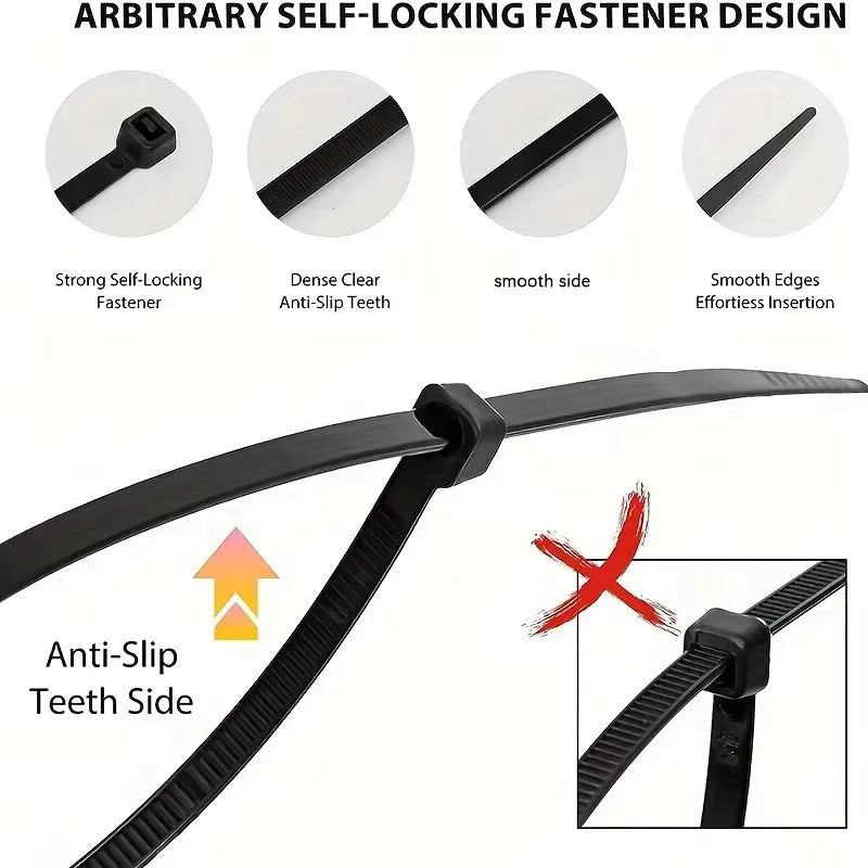 100pcs Black Cable Ties – UV Resistant Self-Locking Zip Ties