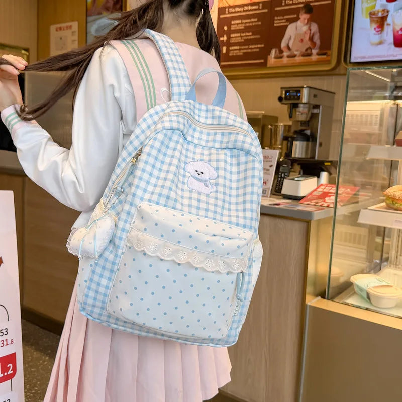 Cute Plaid Polka Dot Backpack – Large Capacity Lightweight