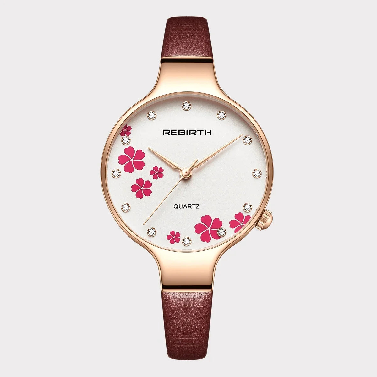 REBIRTH Retro Floral Quartz Watch – Leather Strap, Elegant