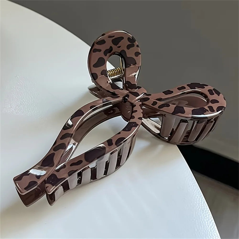 Large Leopard Bow Hair Claw Clip for Thick Hair – Vintage Style