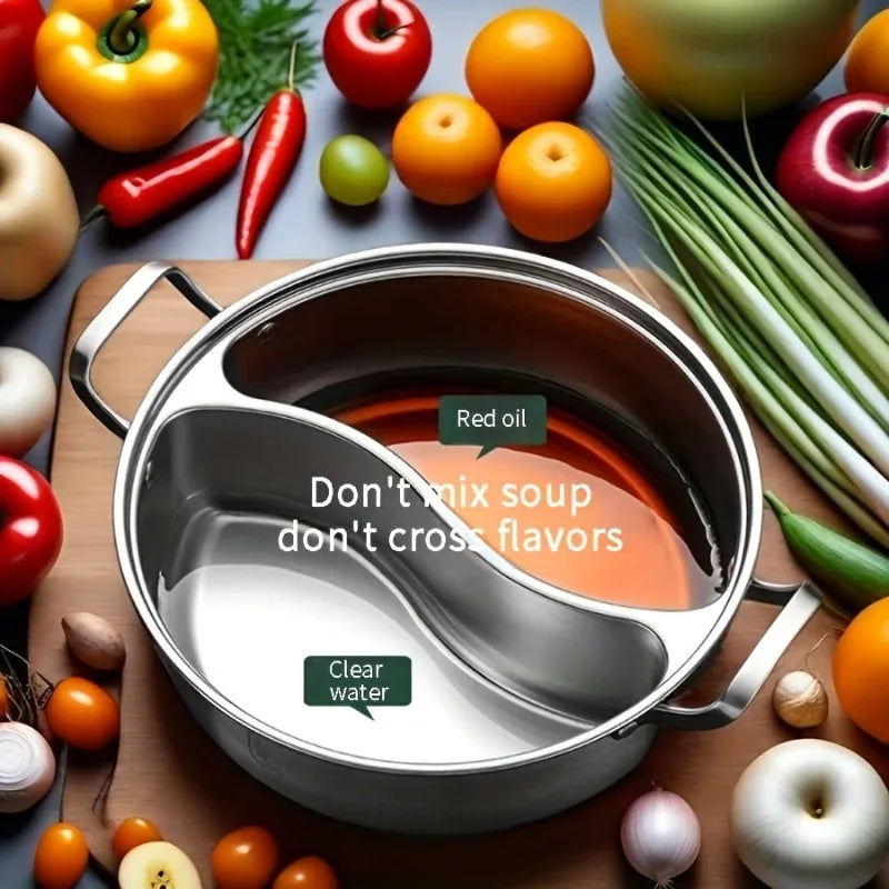 Stainless Steel Dual Divider Hot Pot – Induction Shabu Cookware