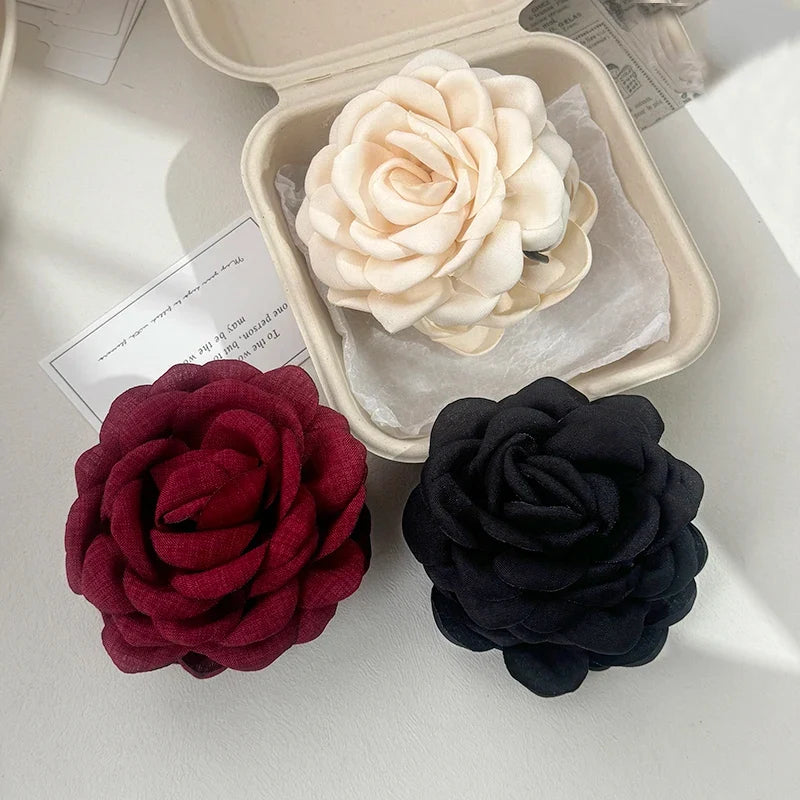 Leopard Print Fabric Rose Flower Hair Claw Clips for Women