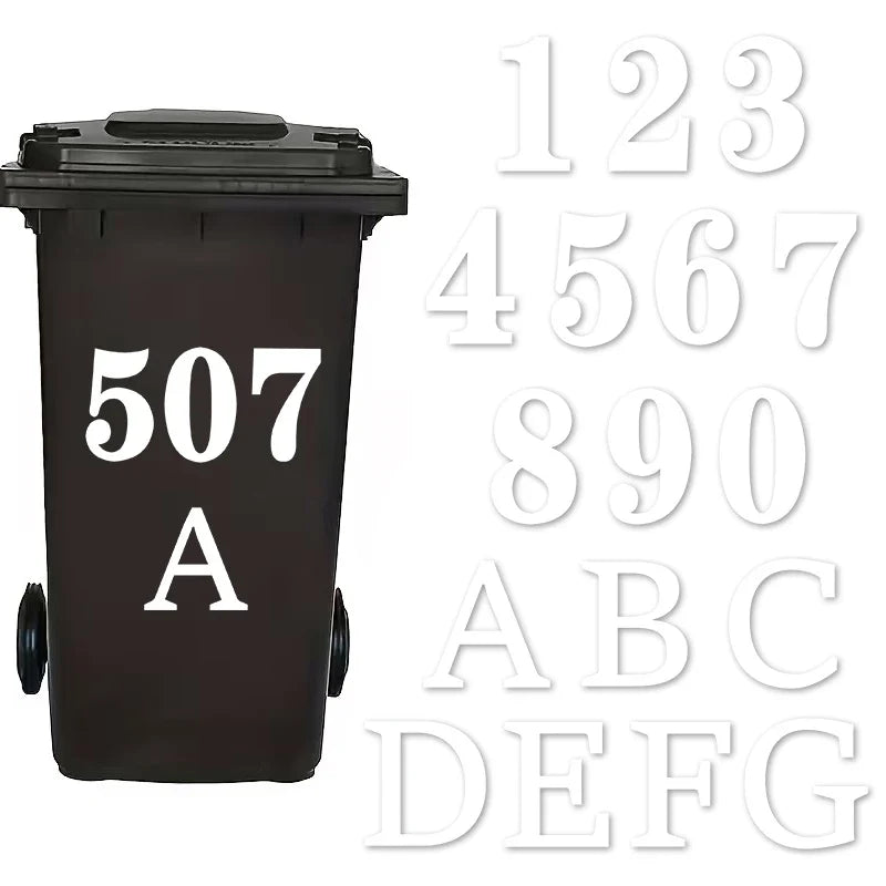Wheelie Bin Stickers Weatherproof PVC Numbers & Letters Labels