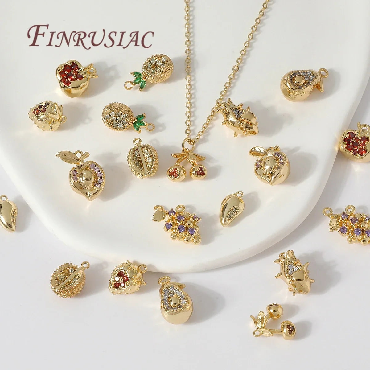 18K Gold Plated Mango & Strawberry Fruit Charms for DIY Jewelry