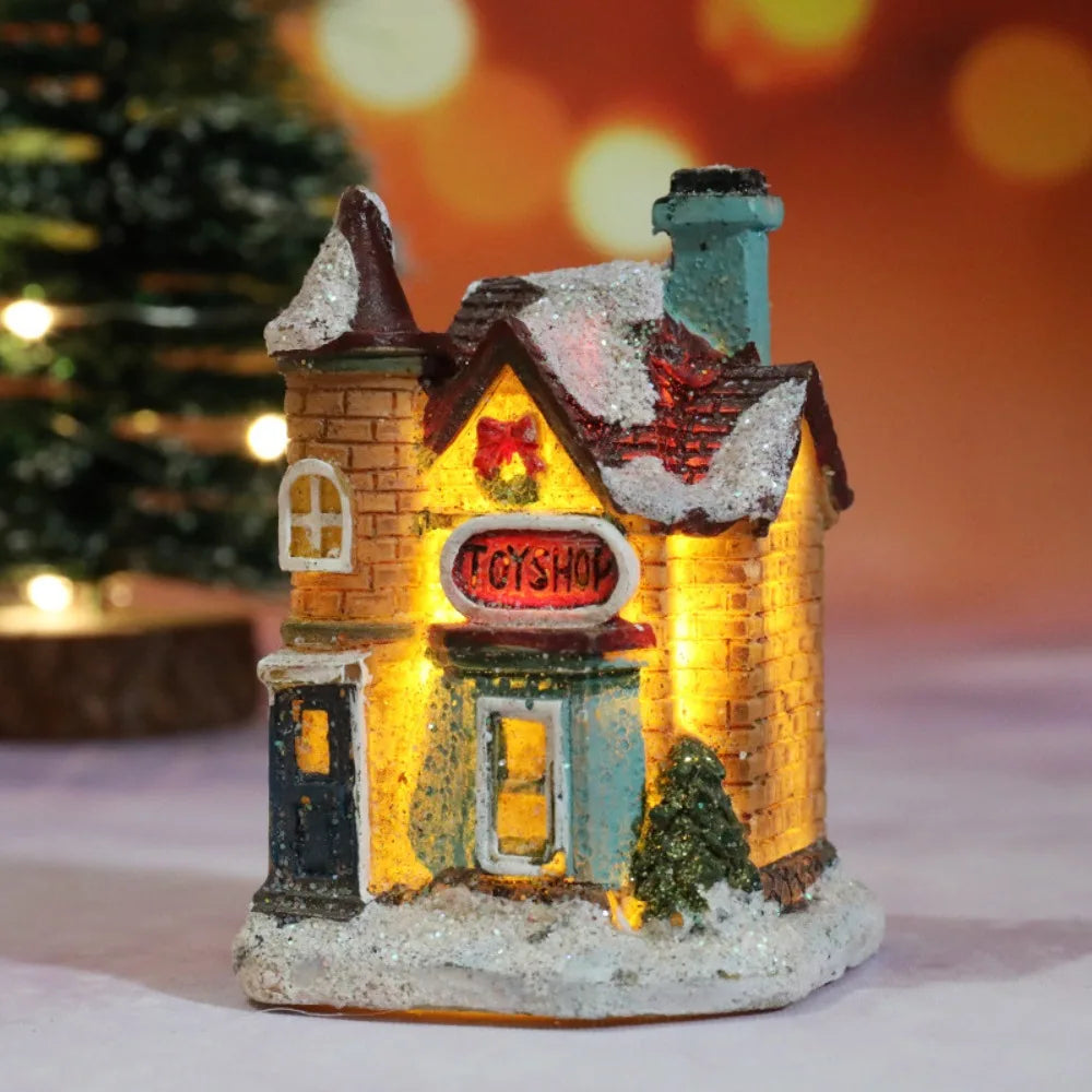 LED Miniature Christmas Village House Resin Ornament Decor