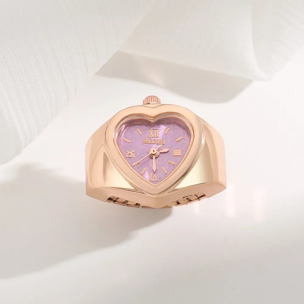 Retro Heart Shape Ring Watch – Stainless Steel Quartz Clock