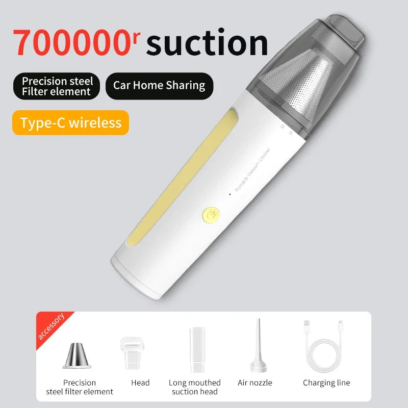 Portable Handheld Vacuum – Type-C Bagless Car & Home Cleaner