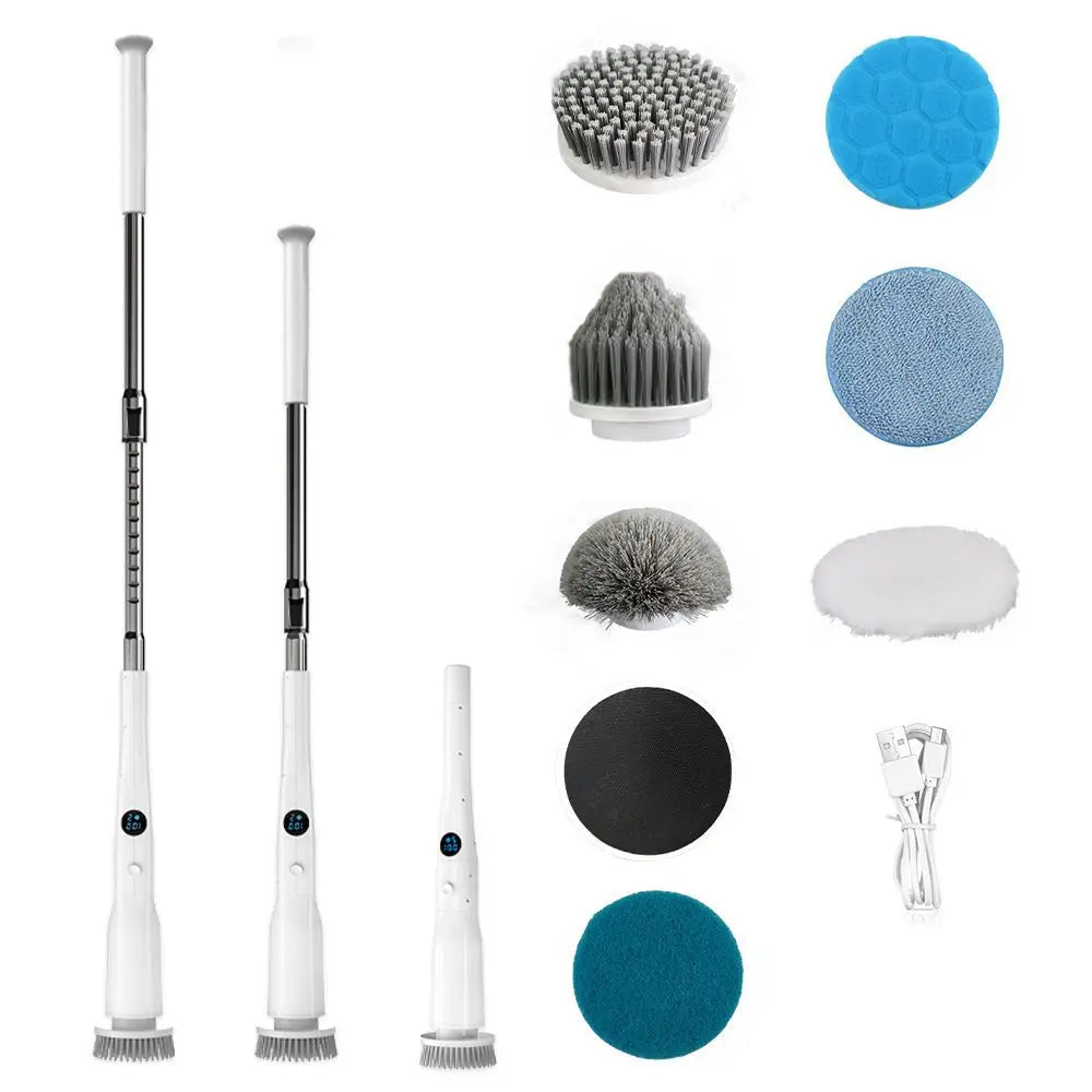 Wireless Electric Cleaning Brush – 8 Heads & Long Handle