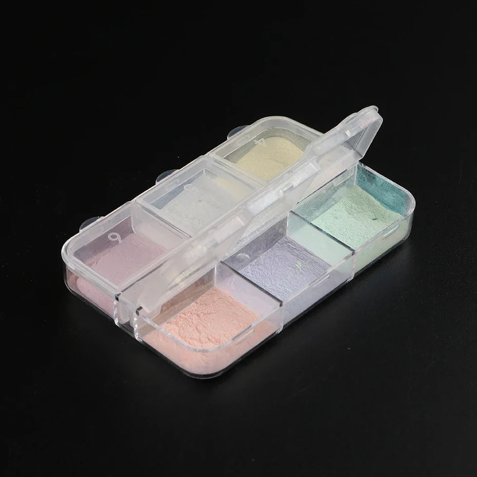 Moonlight Mirror Nail Powder | Chrome Aurora Glitter 6-Color Set