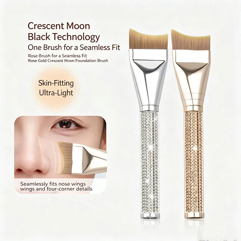 Ultra Thin Crescent Foundation Brush | Rhinestone Handle