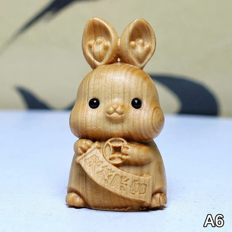 Wood Carved Easter Bunny Figurine – Cute Rabbit Ornament & Gift