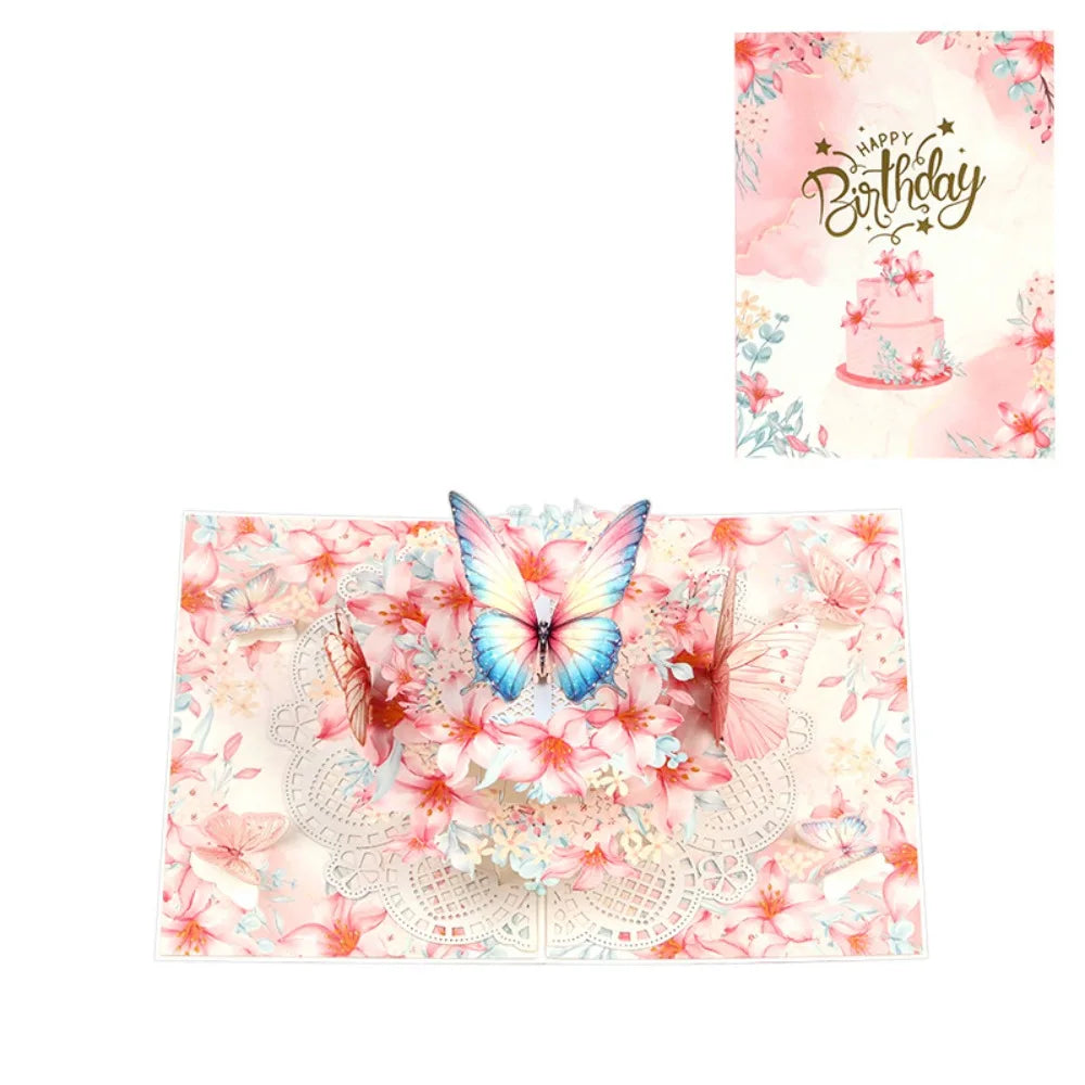 3D Pop-Up Butterfly Flower Birthday Card with Envelope