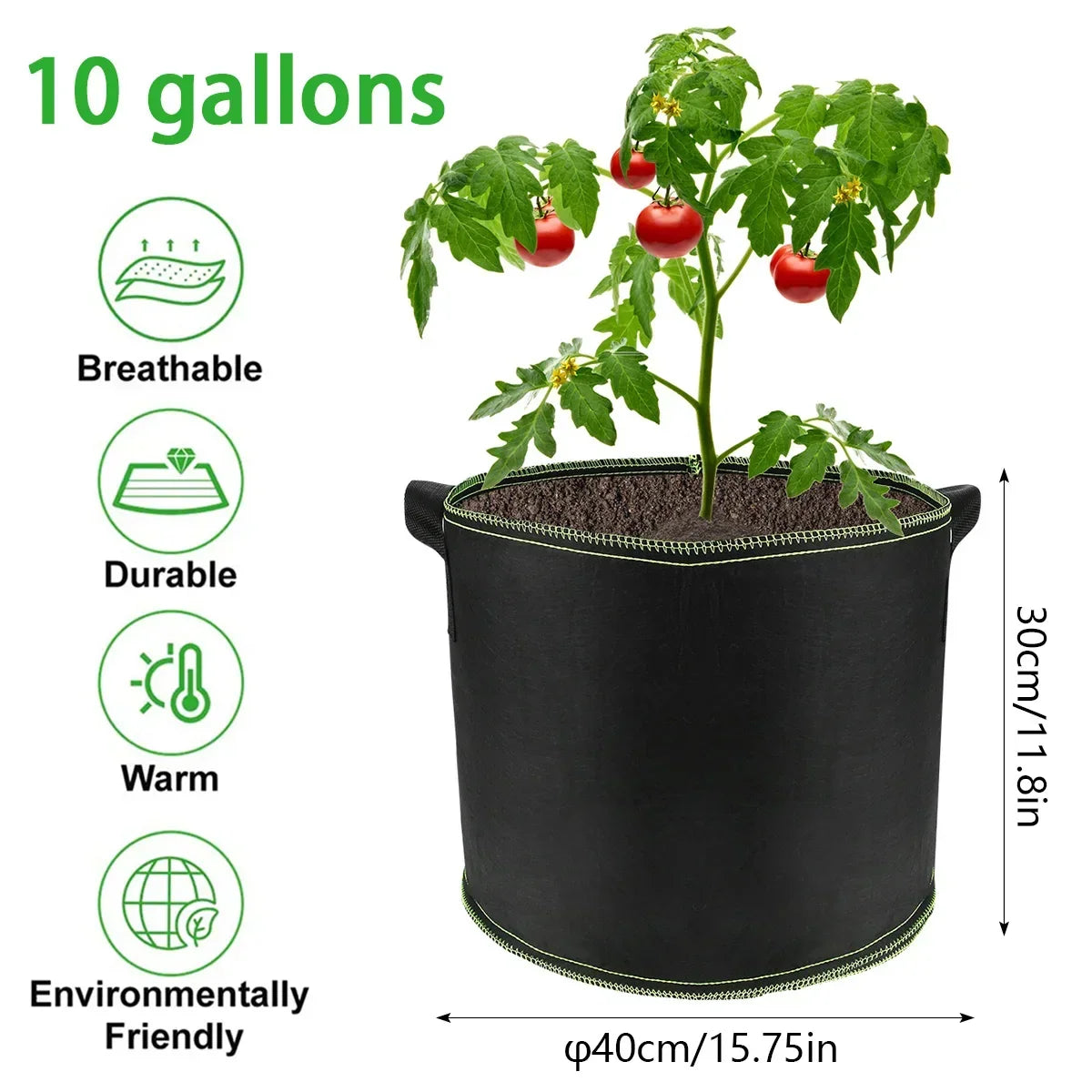 10 Gallon Fabric Grow Bags – Plant Pots with Sturdy Handles