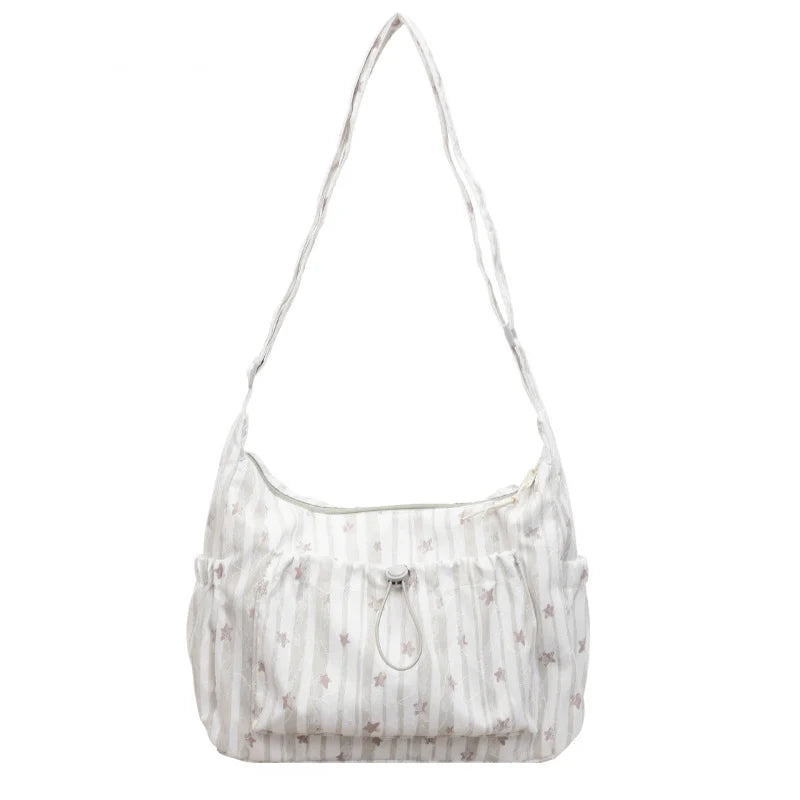 Japanese Minimalist Striped Canvas Dumpling Shoulder Bag