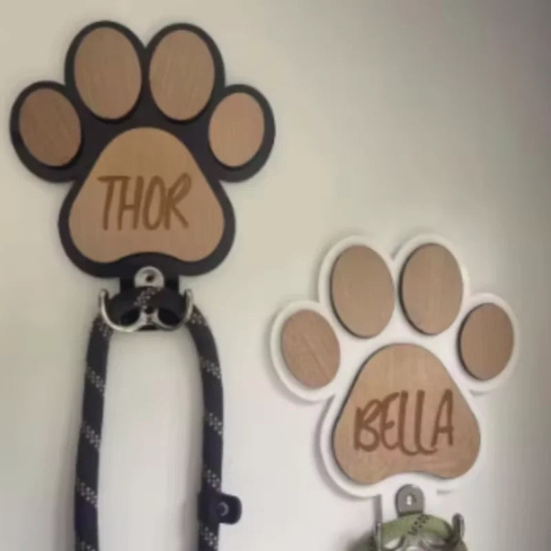 Wooden Dog Leash Hanger – Paw Print Wall Hook | Pet Gift