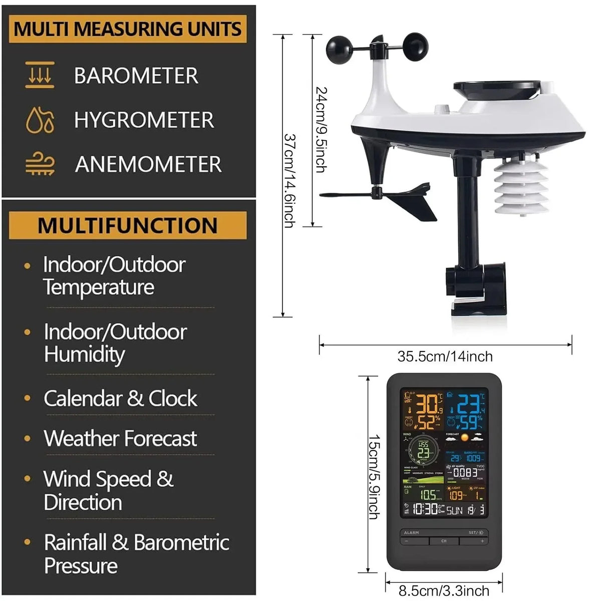 Smart WiFi Weather Station – Wind, Rain, UV & TVOC Color Display