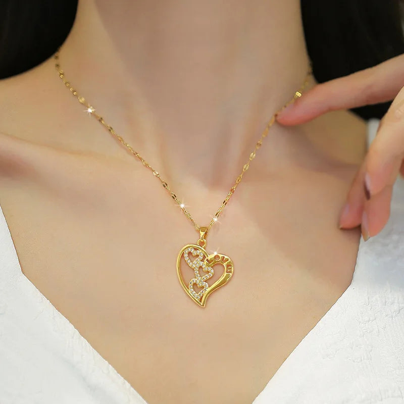 Women's Gold Heart Pendant Necklace | Copper & Zircon Choker