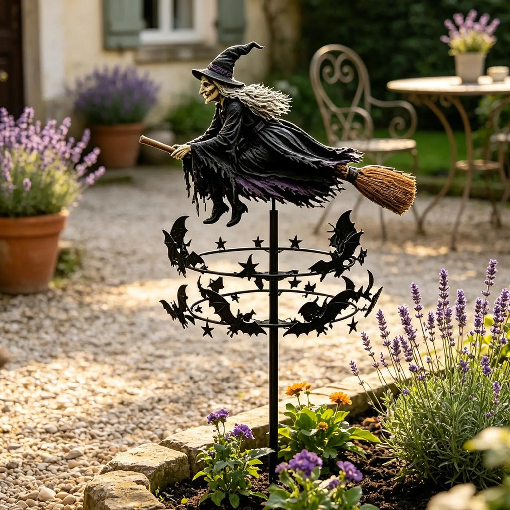 Witch Garden Wind Spinner | Halloween Rotating Pinwheel with Stake