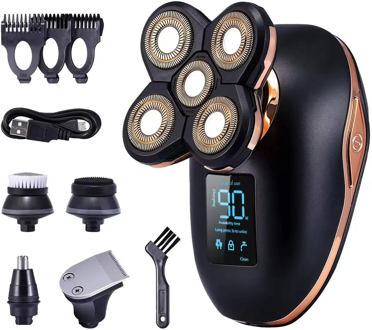 Smart LED 5-Head Rotary Electric Shaver for Men – Wireless