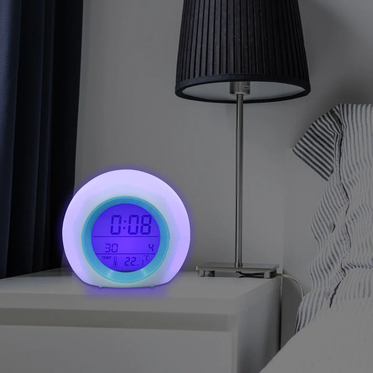 Kids Digital Alarm Clock 7-Color Night Light & Temperature