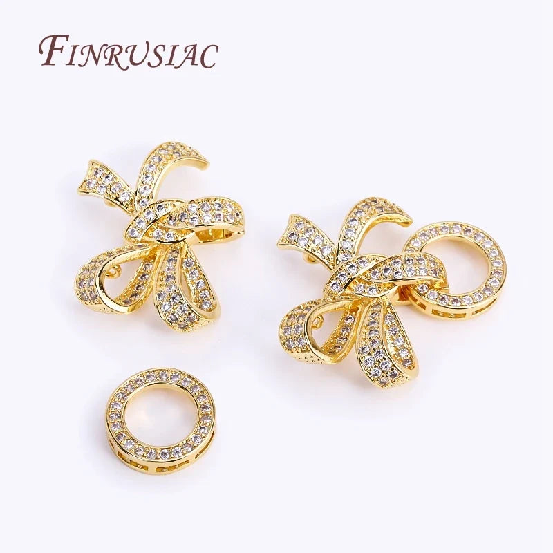 18K Gold Plated Zircon Butterfly Bowknot Pearl Clasp | DIY Jewelry