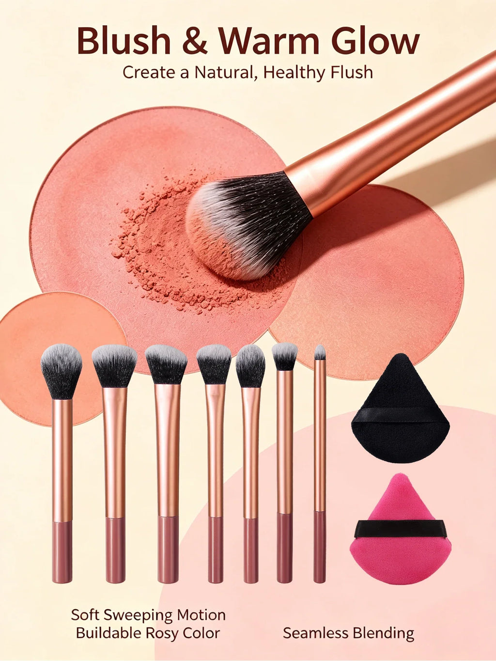 Nixie 7-Piece Makeup Brush Set – Blush, Powder & Eyeshadow