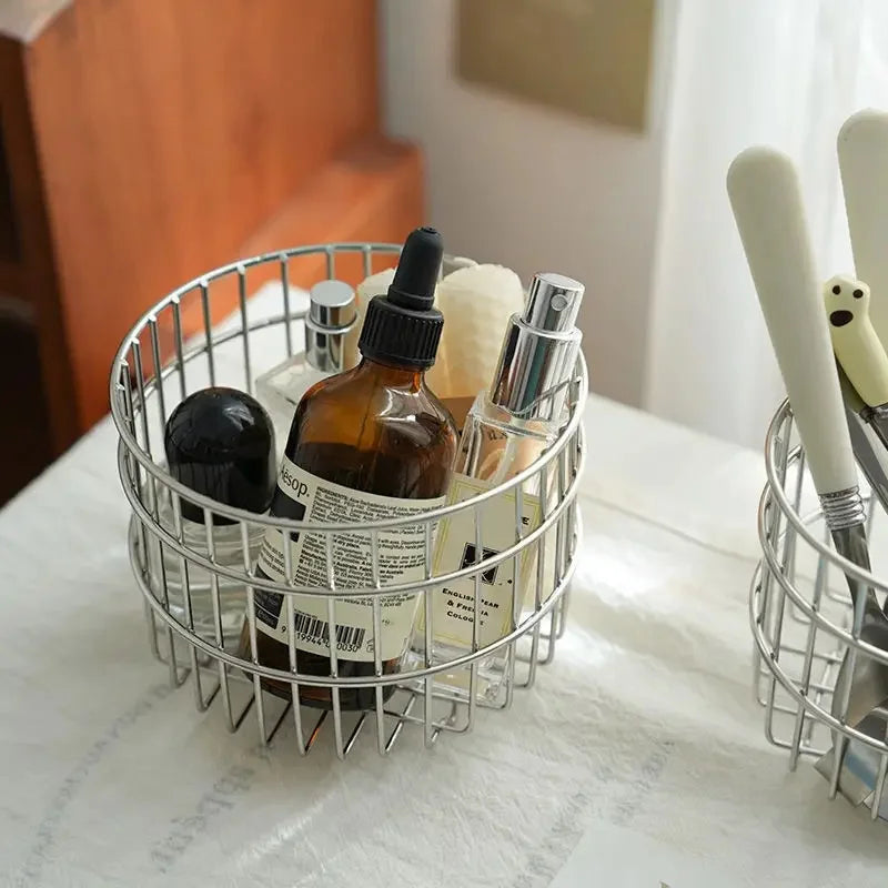 Stainless Steel Round Makeup Brush & Cosmetic Organizer