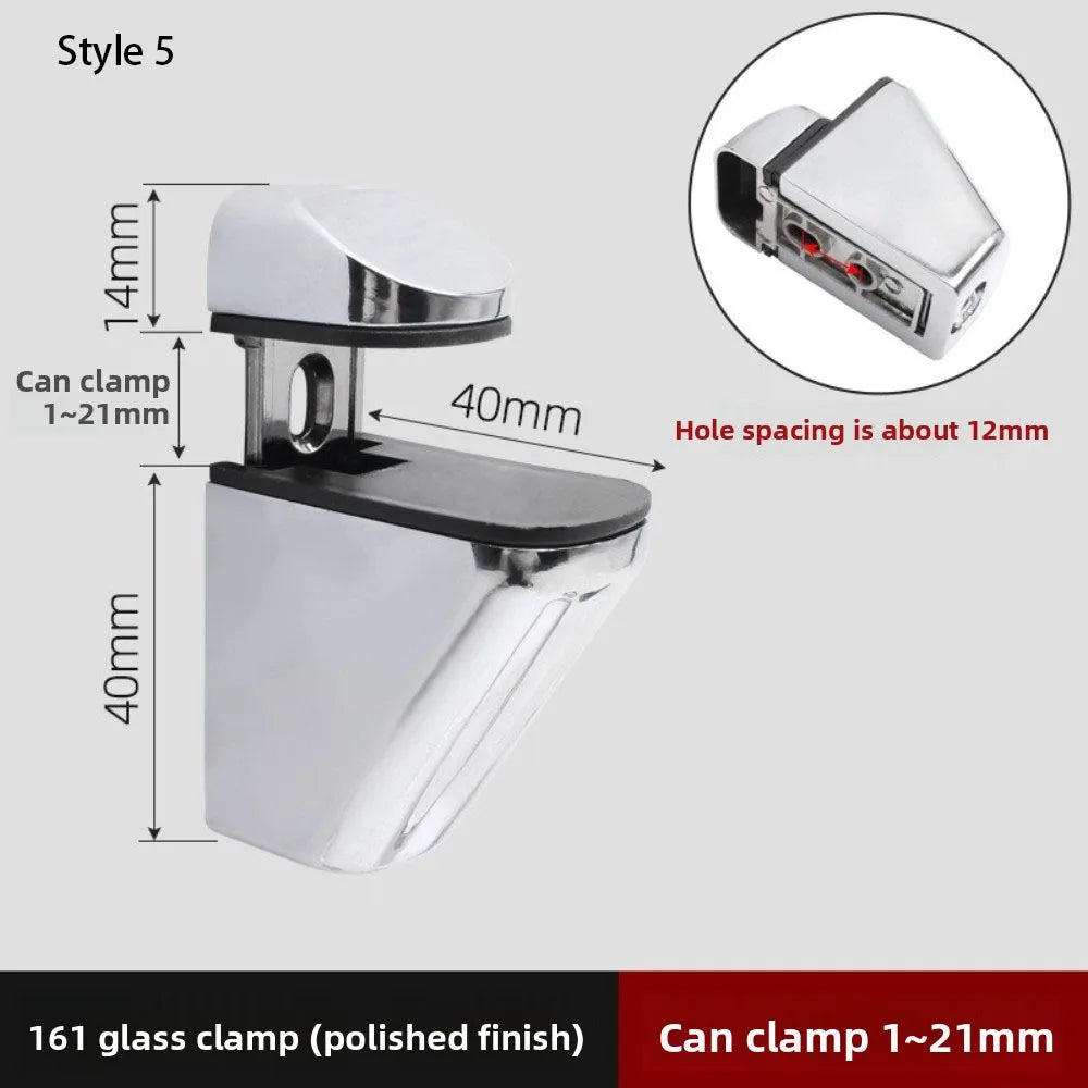 Zinc Alloy Adjustable Glass Shelf Clamps 1-22mm Bracket