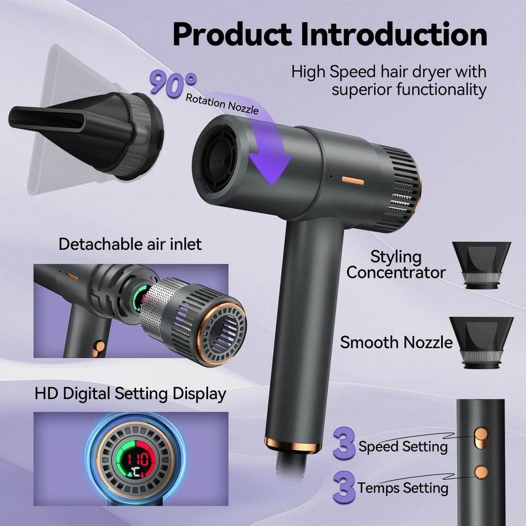 Smart Ionic High-Speed Hair Dryer with LCD – 110,000 RPM