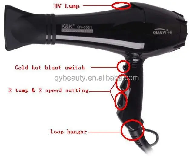 Professional 2000W Ionic Hair Dryer | Dual Voltage AC Motor