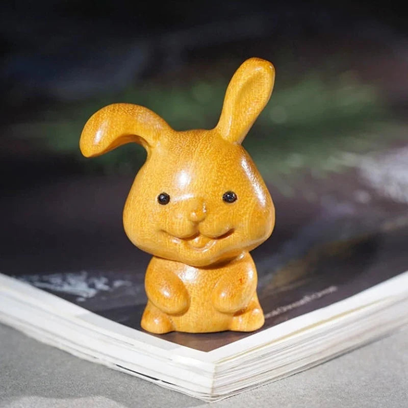 Wood Carved Easter Bunny Figurine – Cute Rabbit Ornament & Gift