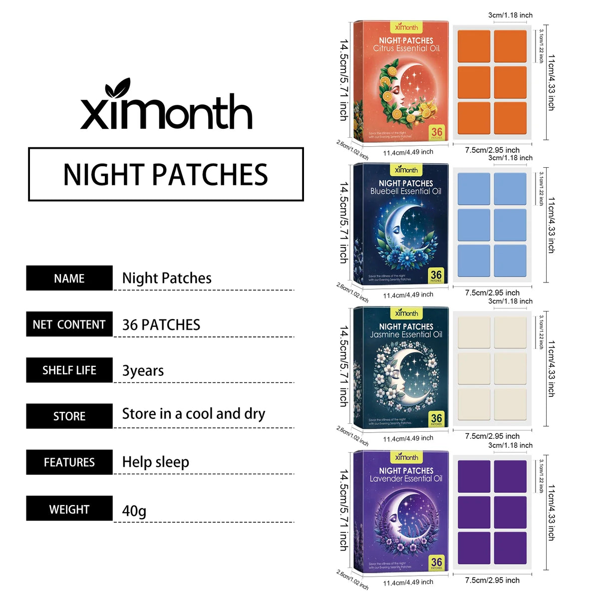 Ximonth Sleep Patch – Jasmine & Hops Aromatherapy | 36 Pack