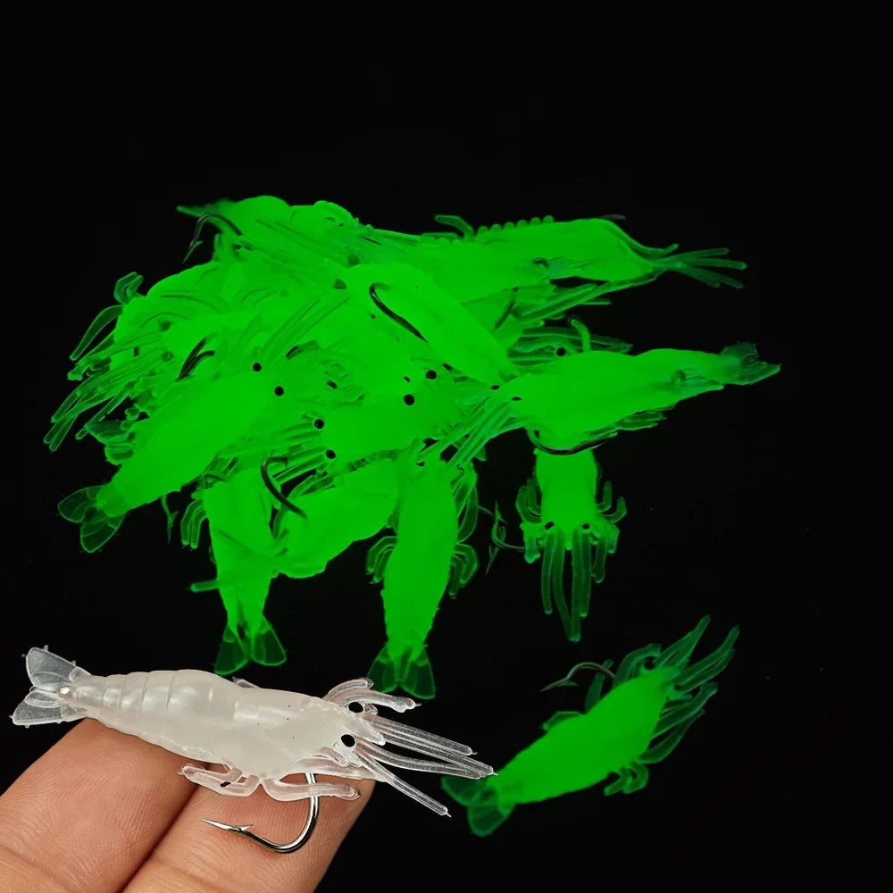 10pcs Luminous Soft Shrimp Lure – Silicone Prawn Sea Fishing Bait