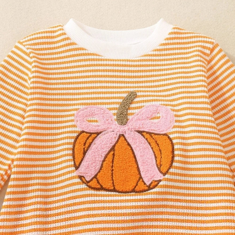 Pumpkin Embroidery Baby Bodysuit – Long Sleeve Infant Romper