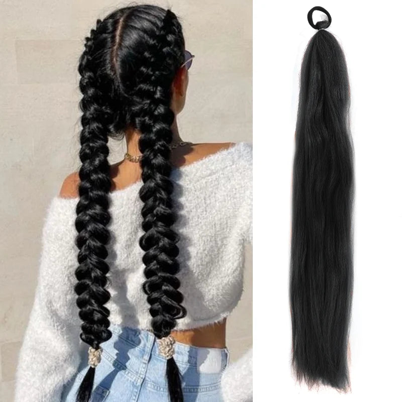 26" Synthetic Ponytail Extension Ombre Pink Purple Blue | Kanekalon