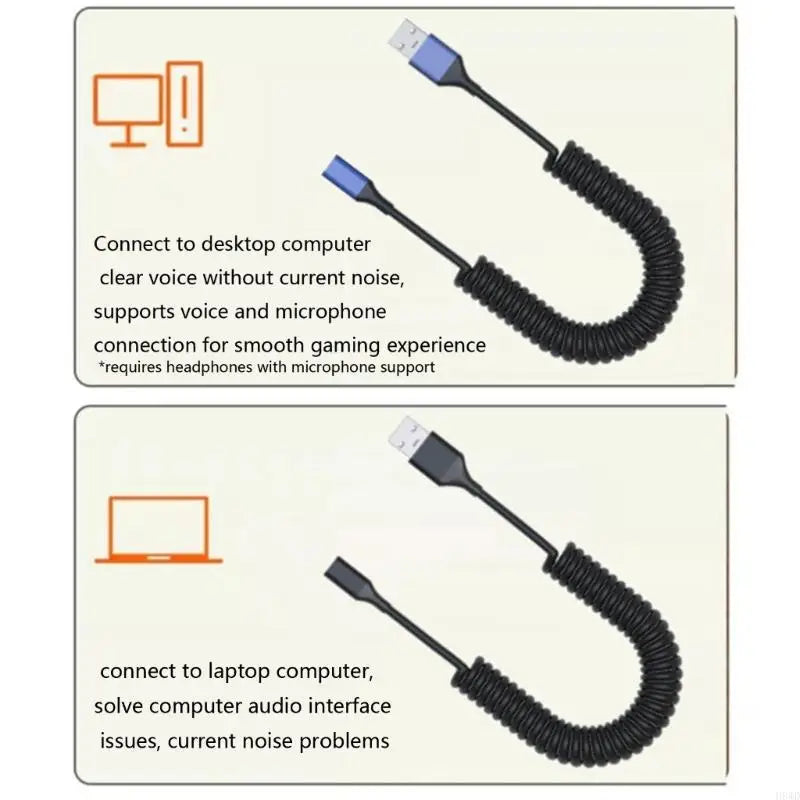 Coiled USB-A to USB-C Adapter Cable | Retractable 44–150cm