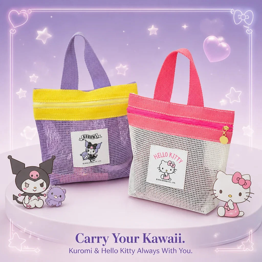 Hello Kitty Sanrio Mesh Tote Bag – Zipper Handbag Women & Kids