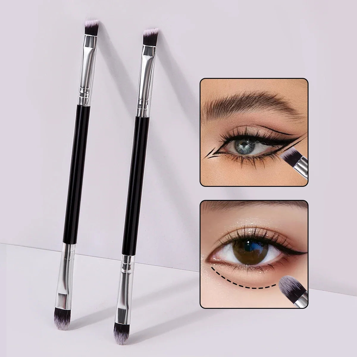 2pcs Double-Ended Eyeshadow & Eyebrow Makeup Brush Set