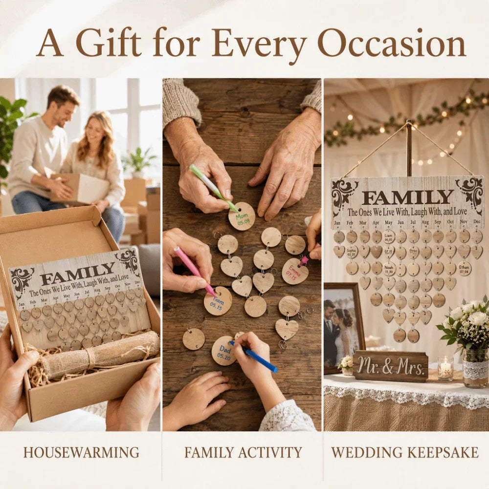 Wooden Family Birthday Calendar – Wall Mounted Customizable Tags