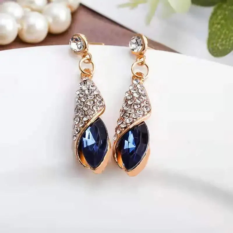 Water Drop Blue Rhinestone Dangle Earrings | Zinc Alloy