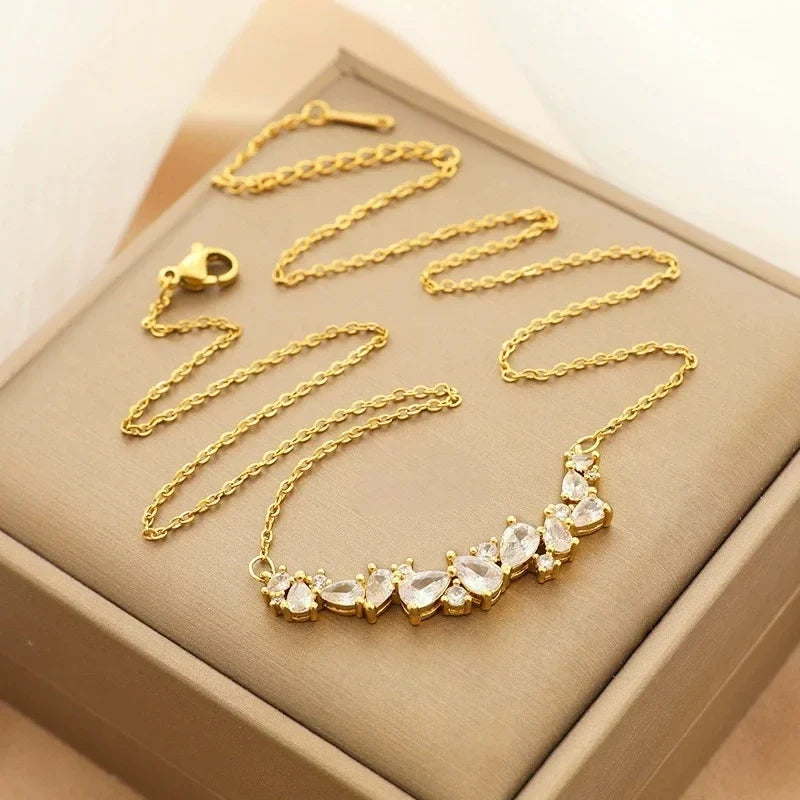 Zircon Copper Pendant Necklace for Women | Gold Clavicle Chain